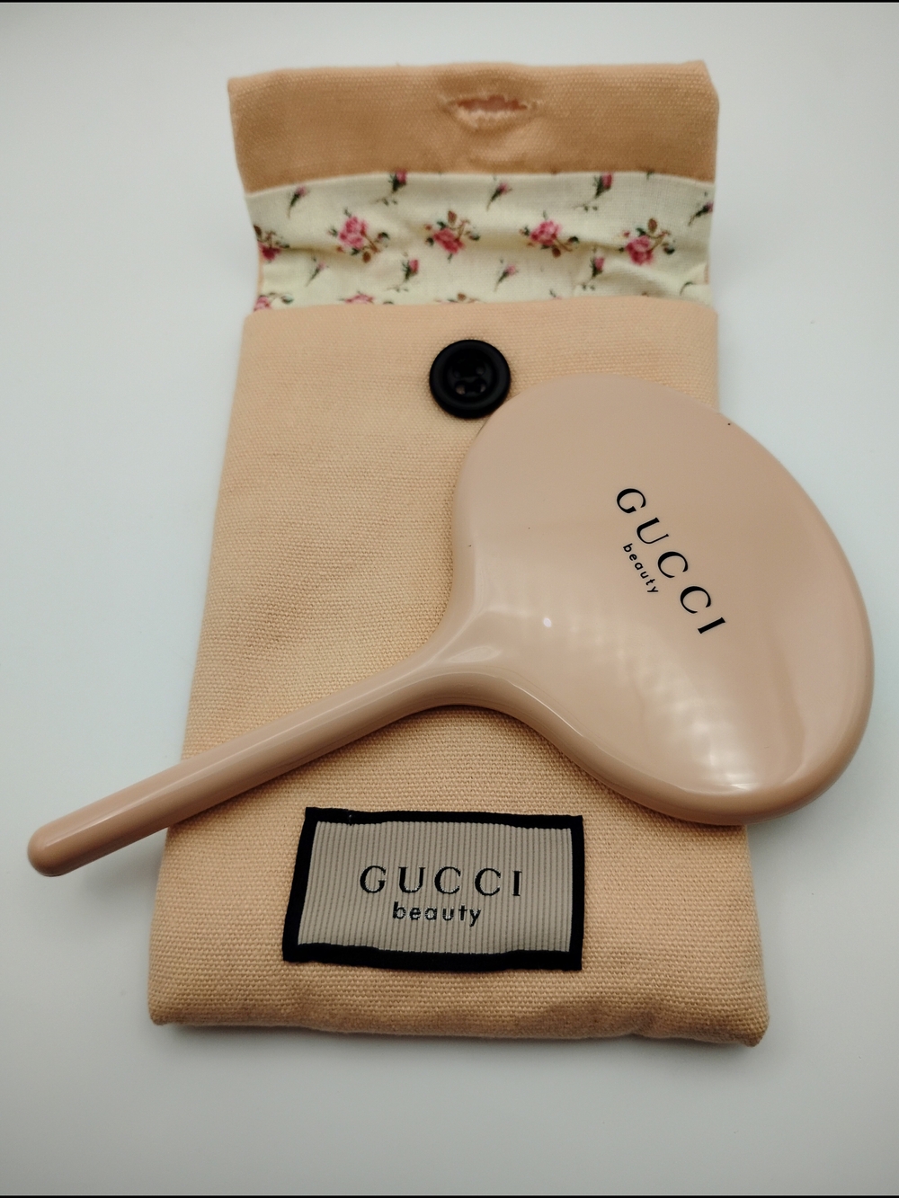 Gucci Pink-Beige Hand Mirror with Floral Pouch - Picture 3 of 4
